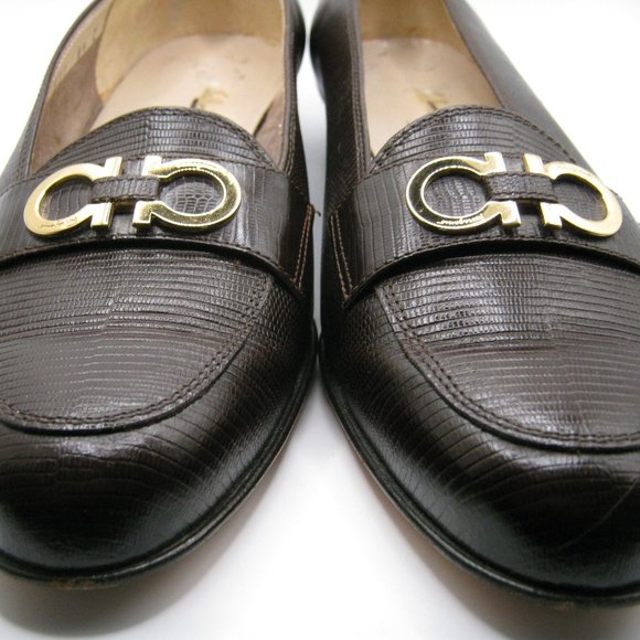 Salvatore Ferragamo Shoes - Ferragamo Brown Reptile Pebble Finish Flat/Loafer - 8.5 C